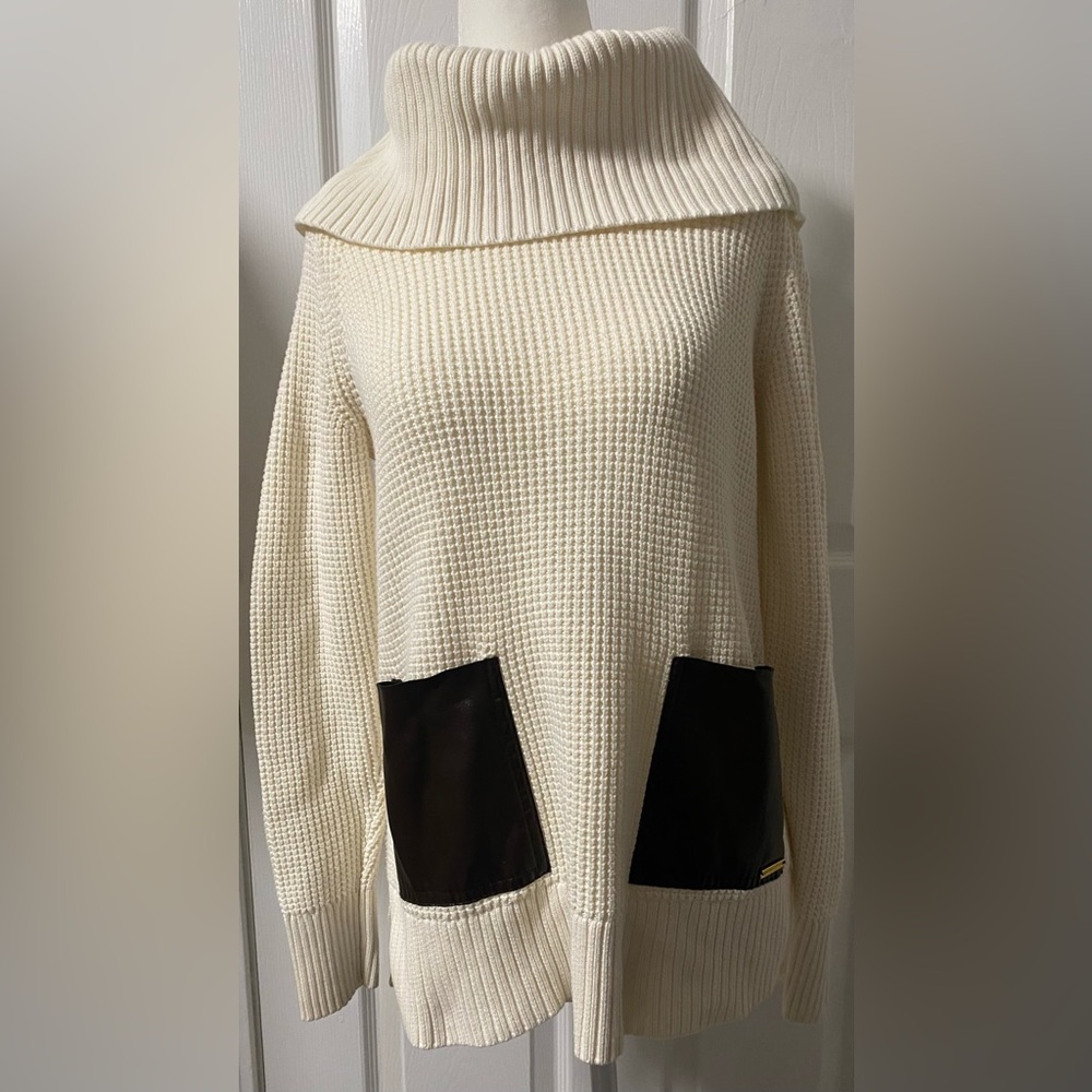 Michael Kors Ivory Turtleneck Sweater with Dark Pockets